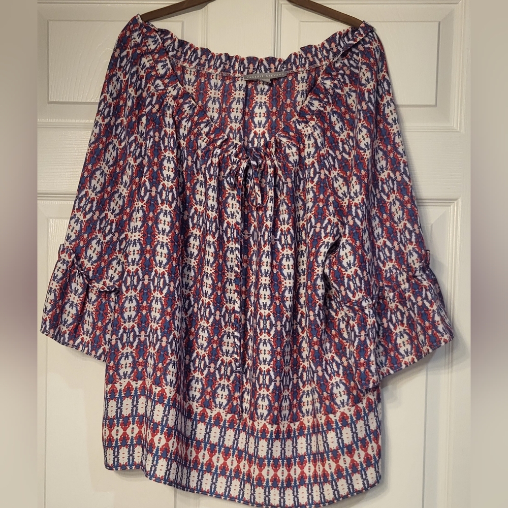 Valerie Steven's Red/White/Blue Off Shoulder Blouse Size XL Patriotic 250th
